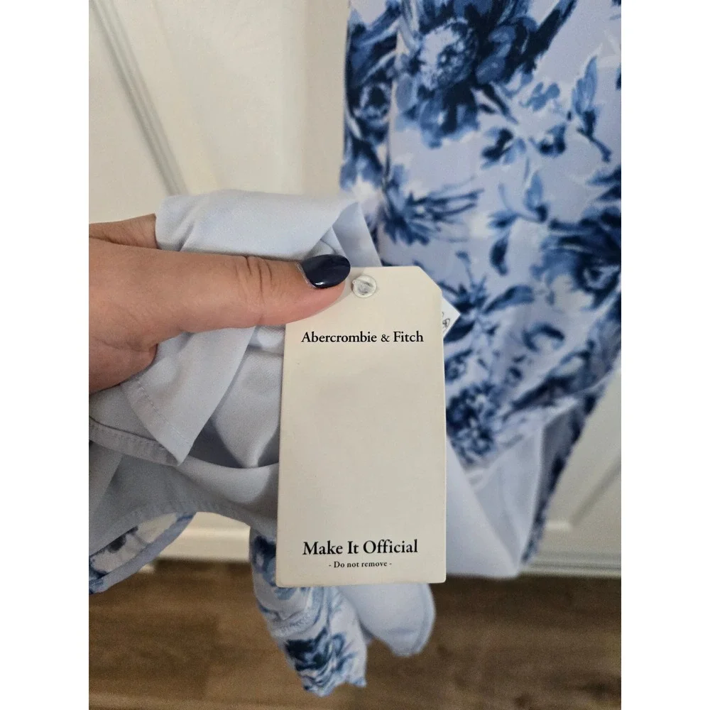 Abercrombie & Fitch Blue Floral Sweetheart Maxi Dress Side Slit Small NWT